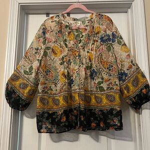 Fig and Flower Multicolor Paisley Peasant Boho Blouse, XL